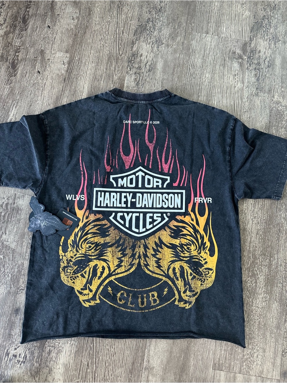 Darc Sport Black Tee with Yellow & Pink Flame Wolf Graphic